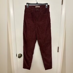 Levi's High Waisted Mom Corduroy Jeans Burgundy Color Women’s Size 27